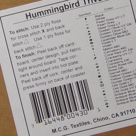 MCG Textiles Cross-Stitch Kit Hummingbird/Flowers Trivet Hot Plate 6x6" Acrylic - Picture 2 of 4